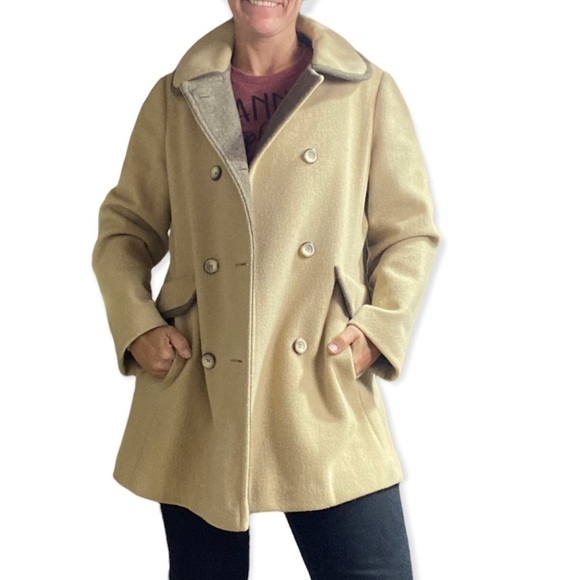 Vintage New England mackintosh beige brown wool blend neutral pea coat 10 medium - Picture 2 of 12